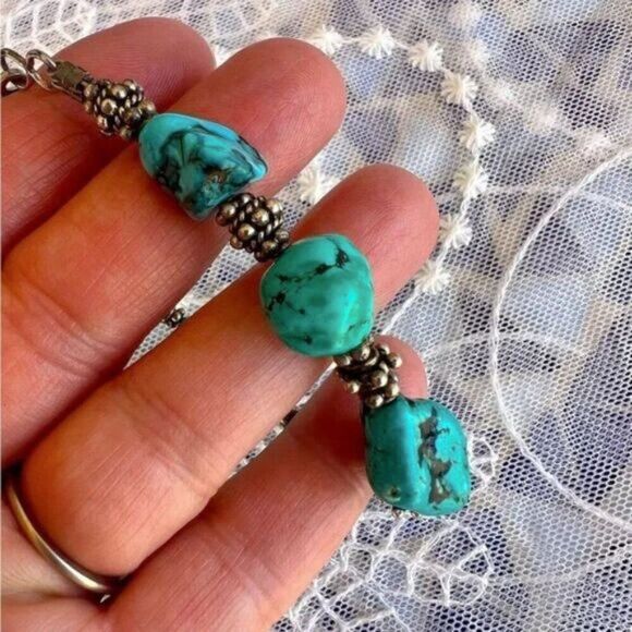 Vintage Turquoise & Sterling Nugget Bracelet - Picture 5 of 9